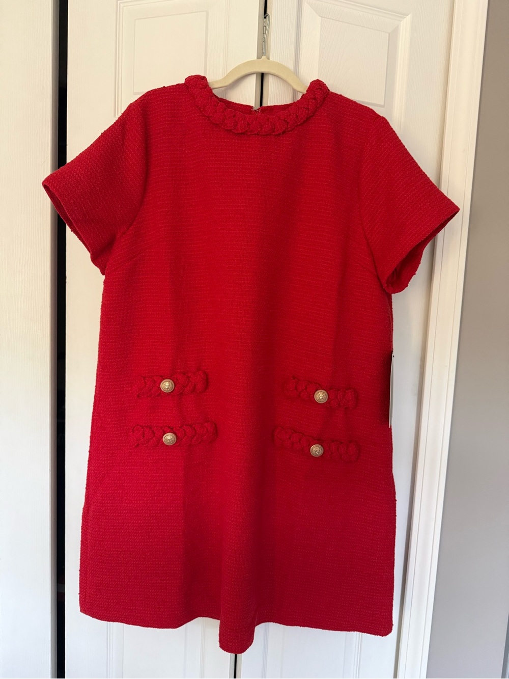 Tuckernuck Red Jackie Shift Dress with Braided Trim